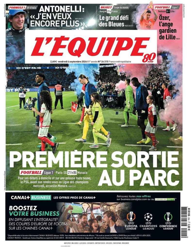 Une L'Equipe 4 septembre